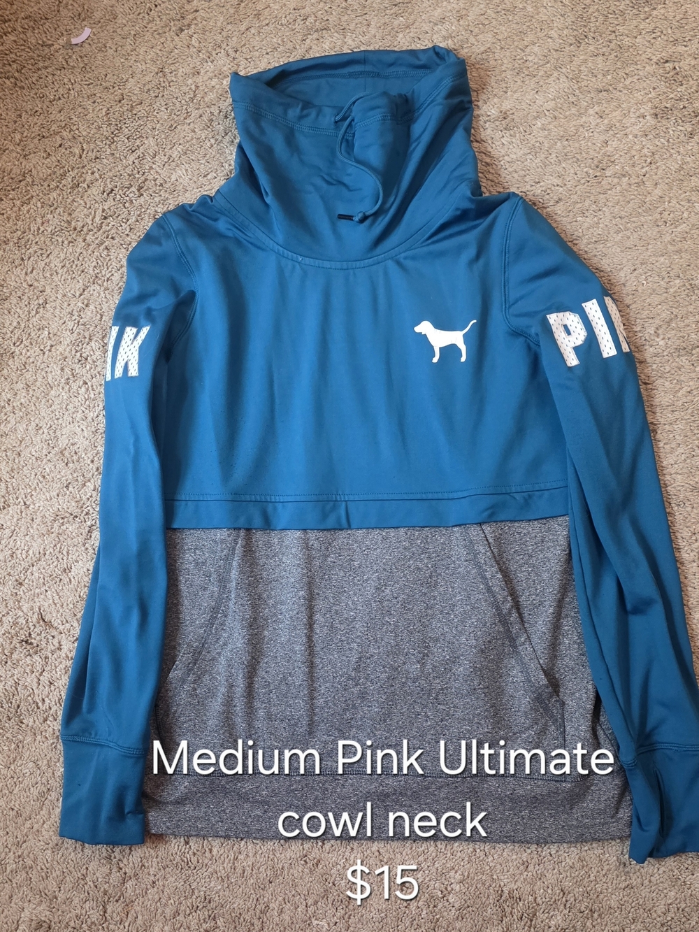 PINK Victoria's Secret Teal & Gray Cowl Neck Pullover